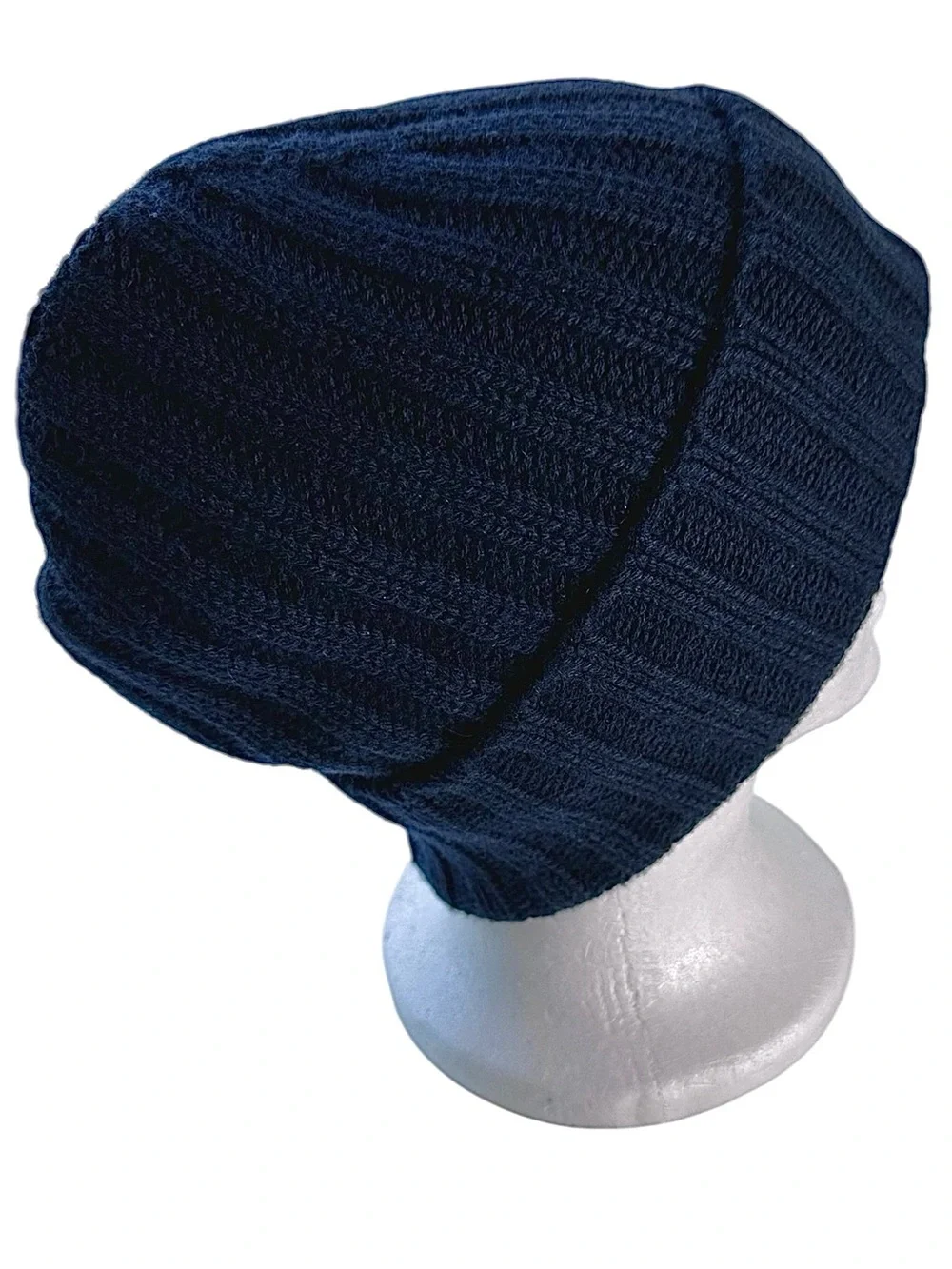 Vince Navy Blue Ribbed Knit Beanie Hat Merino Wool Cashmere Blend Unisex OS New!
